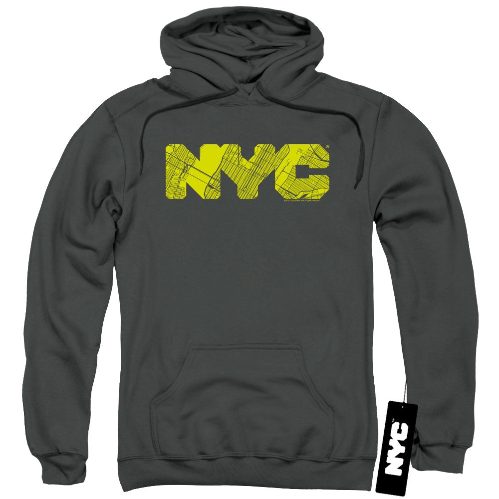 New York City Nyc Map Fill Mens Hoodie Charcoal