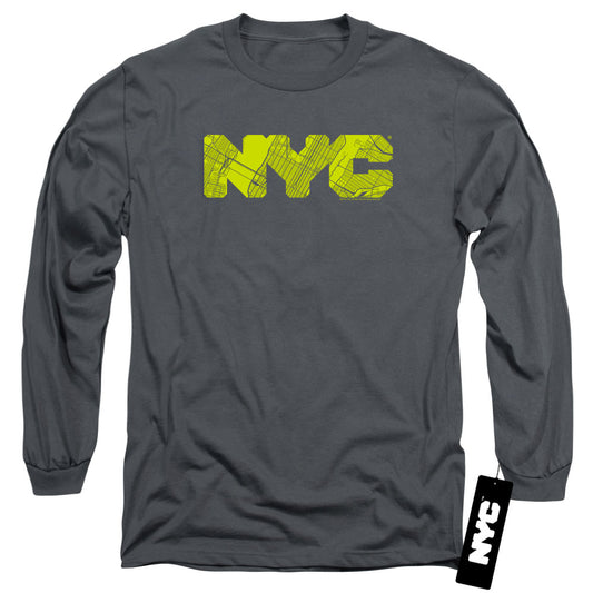 New York City Nyc Map Fill Mens Long Sleeve Shirt Charcoal