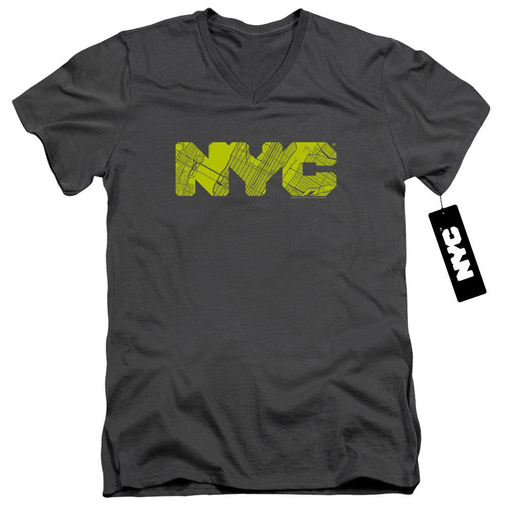 New York City Nyc Map Fill Mens Slim Fit V Neck T Shirt Charcoal