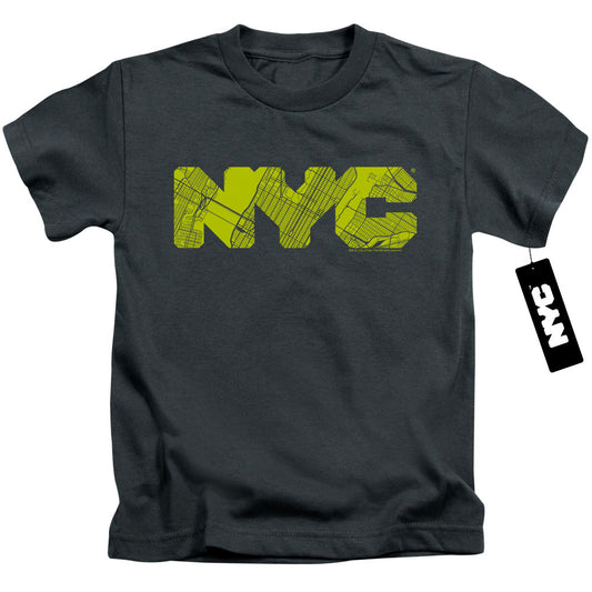 New York City Nyc Map Fill Juvenile Kids Youth T Shirt Charcoal