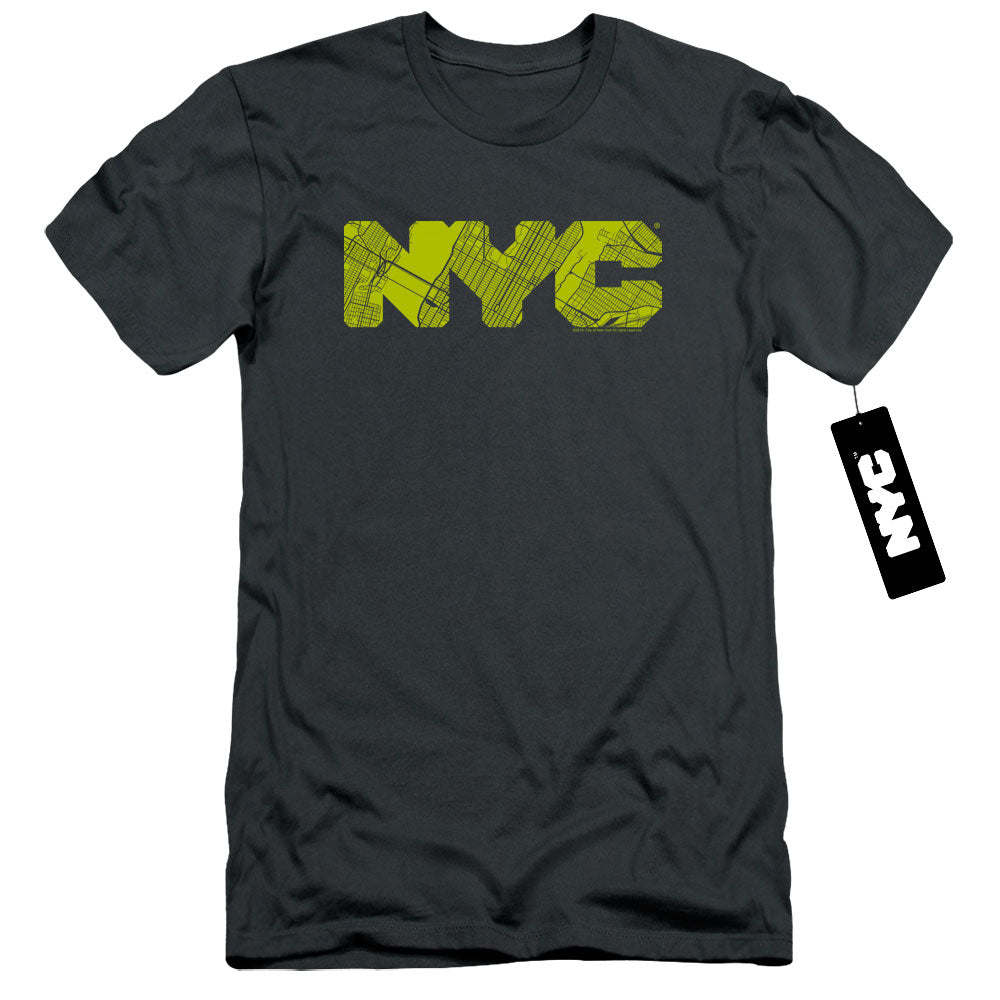 New York City Nyc Map Fill Slim Fit Mens T Shirt Charcoal