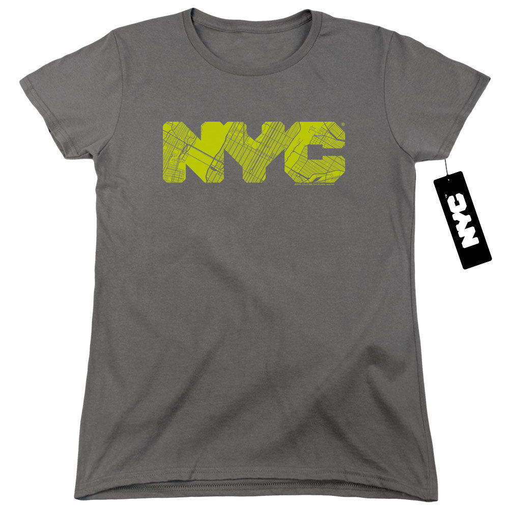 New York City Nyc Map Fill Womens T Shirt Charcoal