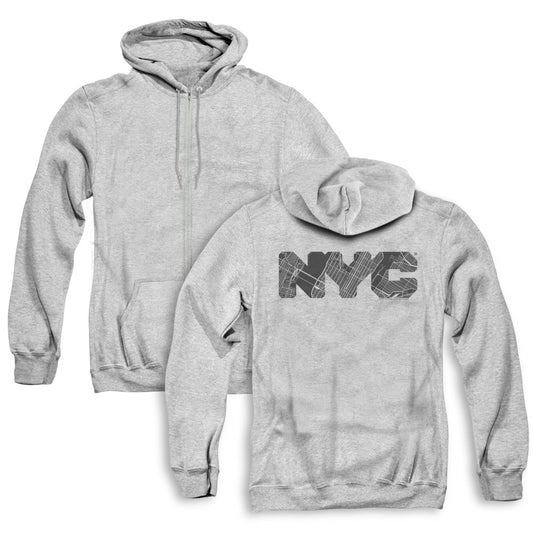 New York City Nyc Map Fill Back Print Zipper Mens Hoodie Athletic Heather