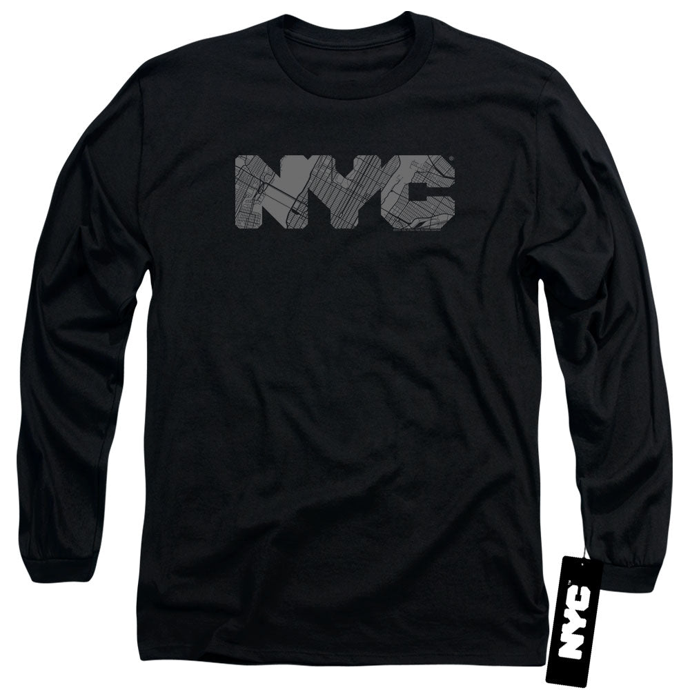 New York City Nyc Map Fill Mens Long Sleeve Shirt Black