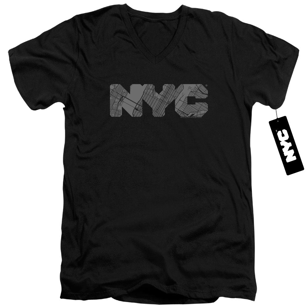 New York City Nyc Map Fill Mens Slim Fit V Neck T Shirt Black