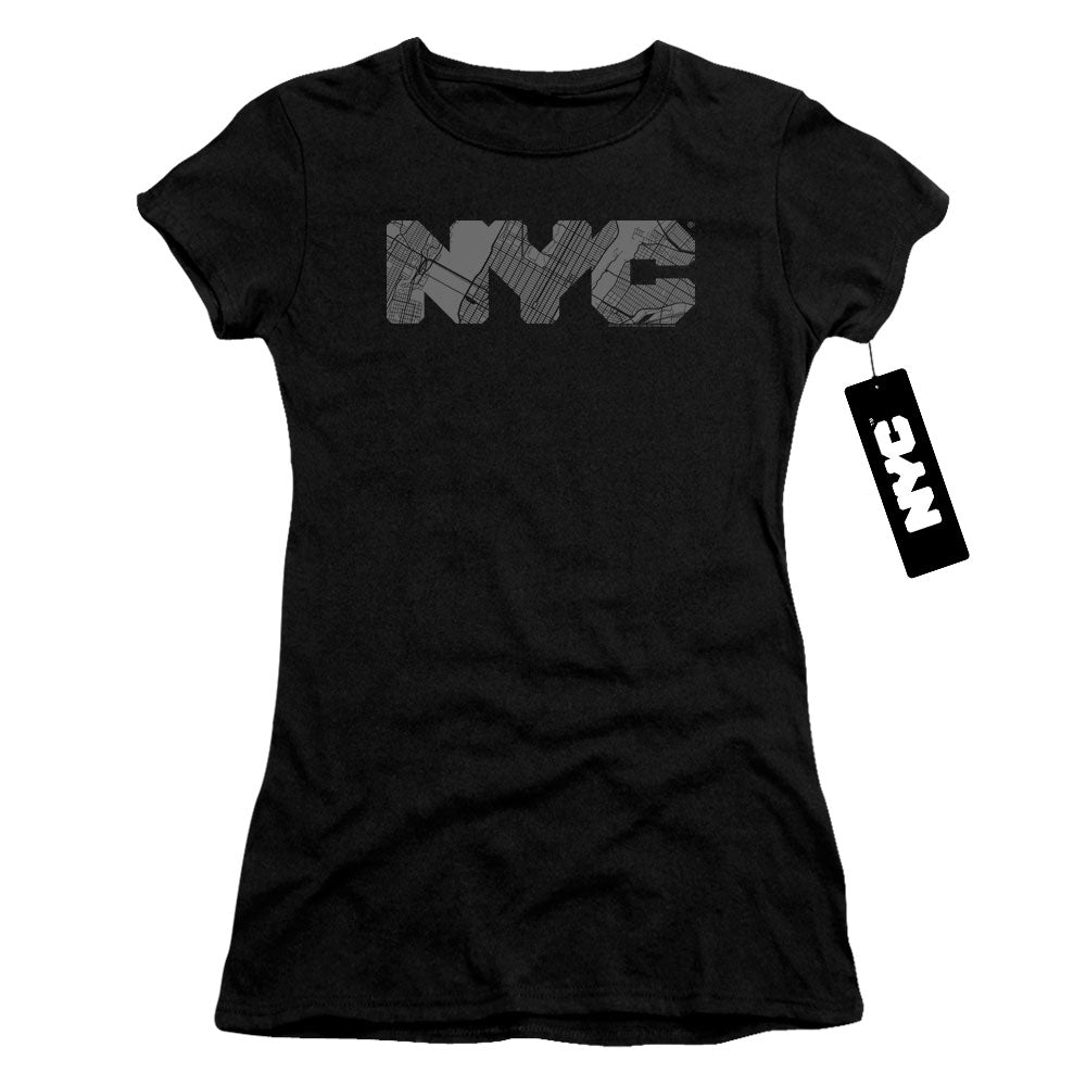 New York City Nyc Map Fill Junior Sheer Cap Sleeve Womens T Shirt Black