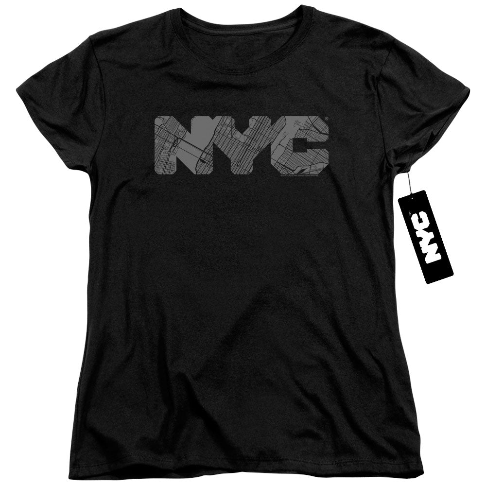 New York City Nyc Map Fill Womens T Shirt Black