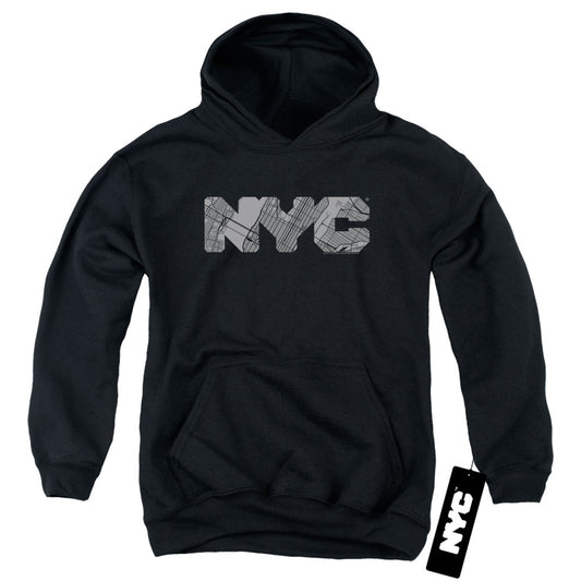 New York City Nyc Map Fill Kids Youth Hoodie Black