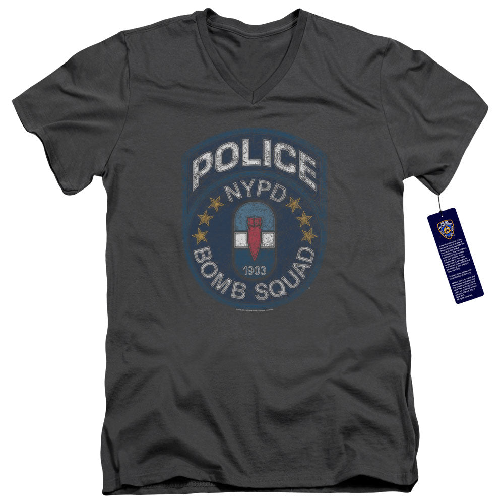 New York City Bomb Squad Mens Slim Fit V Neck T Shirt Charcoal