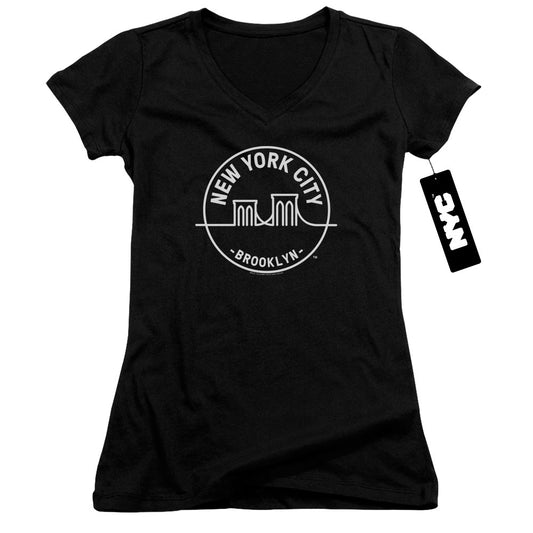 New York City See Nyc Brooklyn Junior Sheer Cap Sleeve V Neck Womens T Shirt Black