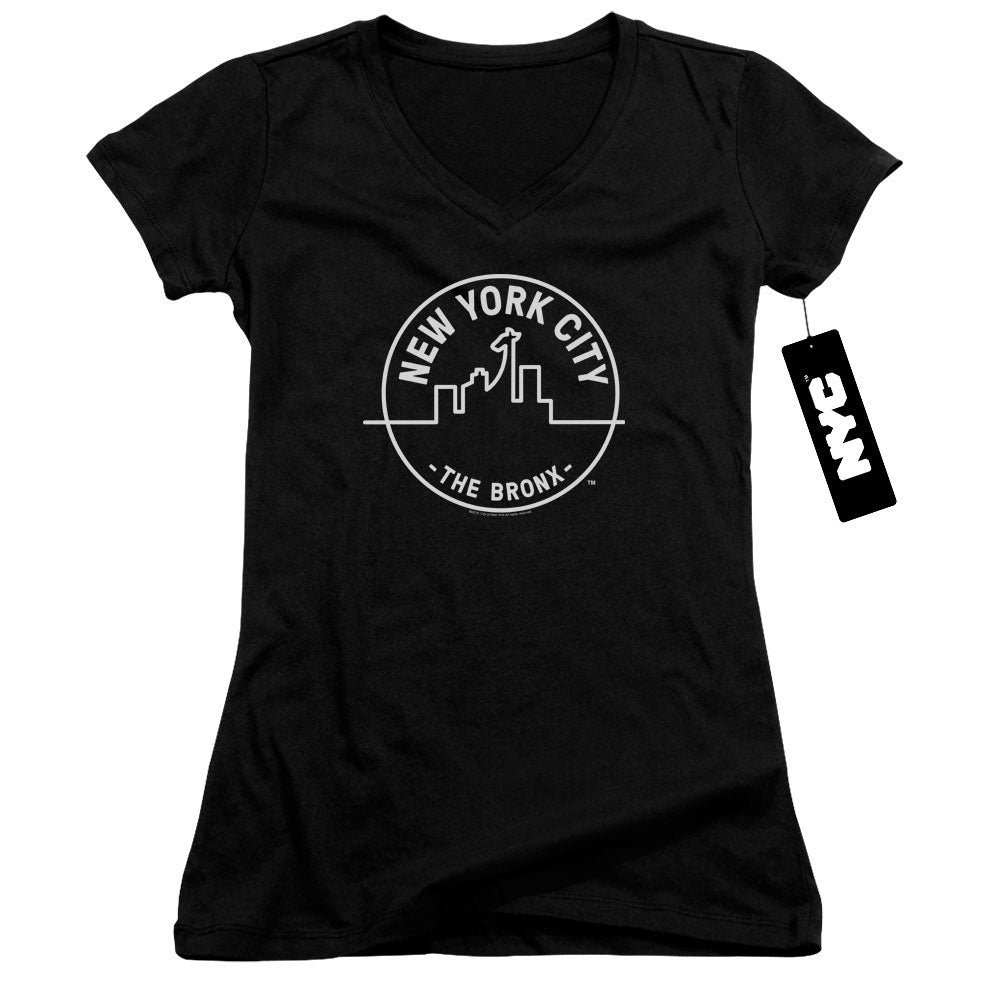 New York City See Nyc Bronx Junior Sheer Cap Sleeve V Neck Womens T Shirt Black