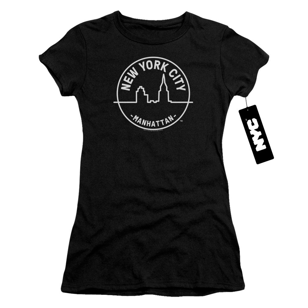 New York City See Nyc Manhattan Junior Sheer Cap Sleeve Womens T Shirt Black