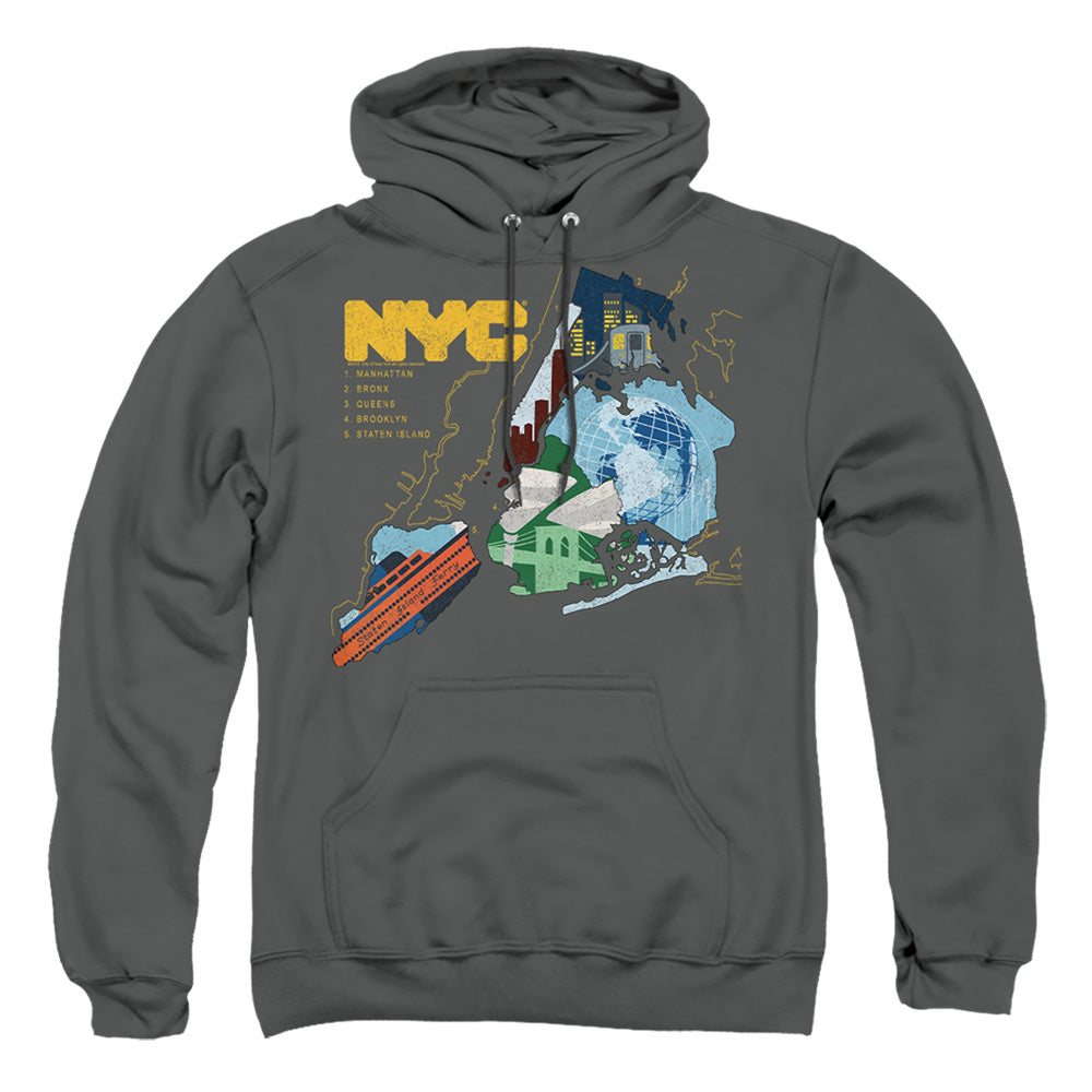 New York City Five Boroughs Mens Hoodie Charcoal