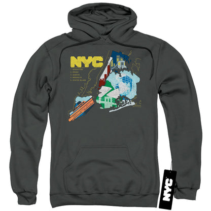 New York City Five Boroughs Mens Hoodie Charcoal