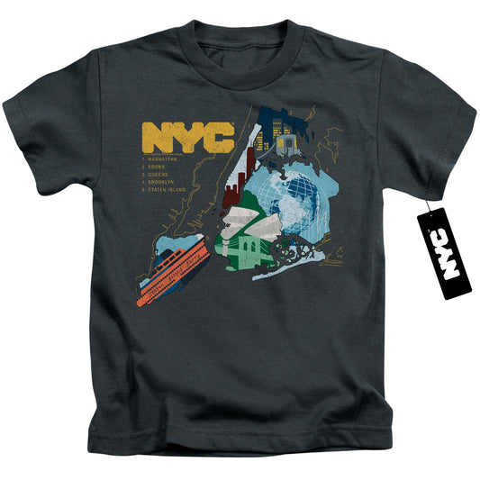 New York City Five Boroughs Juvenile Kids Youth T Shirt Charcoal