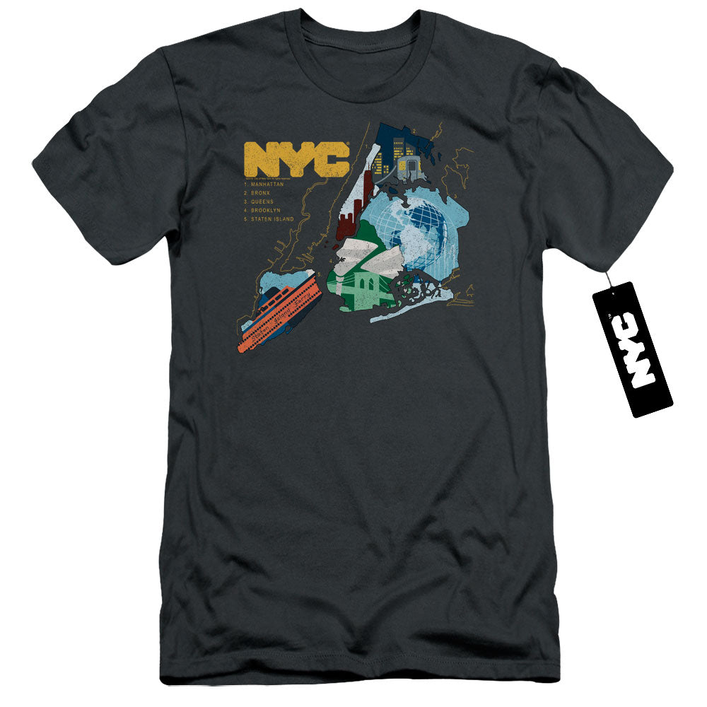 New York City Five Boroughs Slim Fit Mens T Shirt Charcoal