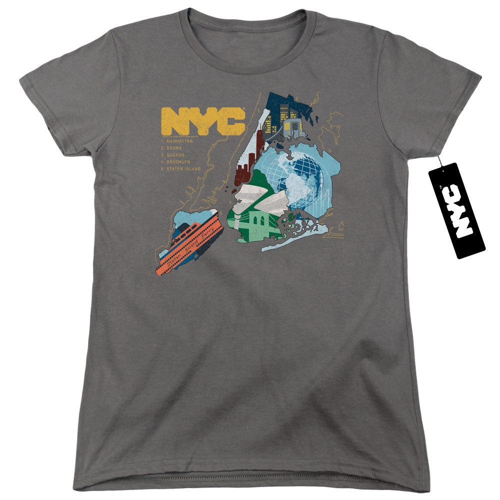 New York City Five Boroughs Womens T Shirt Charcoal