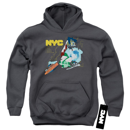 New York City Five Boroughs Kids Youth Hoodie Charcoal