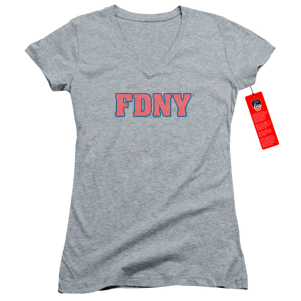 New York City Fdny Junior Sheer Cap Sleeve V Neck Womens T Shirt Athletic Heather