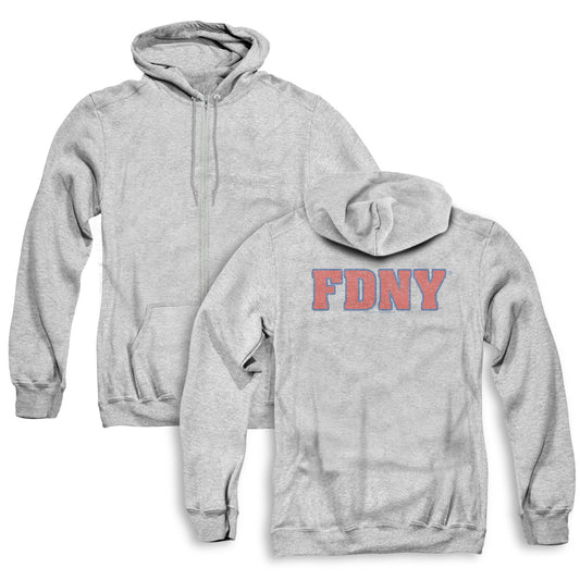 New York City Fdny Back Print Zipper Mens Hoodie Athletic Heather