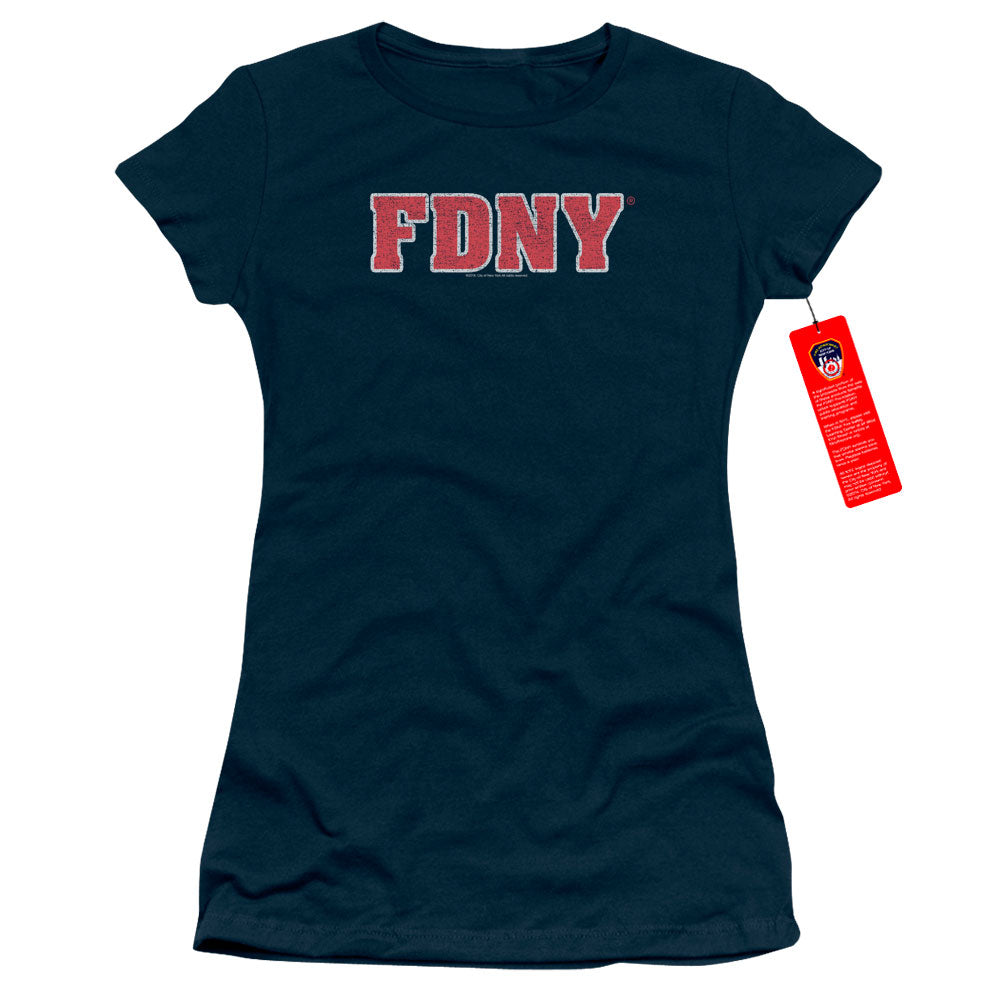 New York City Fdny Junior Sheer Cap Sleeve Womens T Shirt Navy