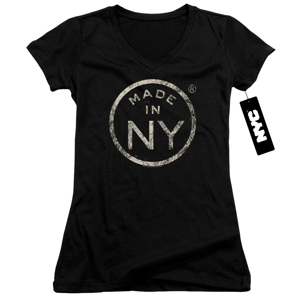 New York City Ny Made Junior Sheer Cap Sleeve V Neck Womens T Shirt Black