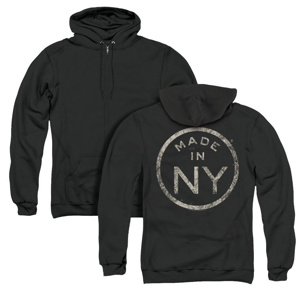 New York City Ny Made Back Print Zipper Mens Hoodie Black