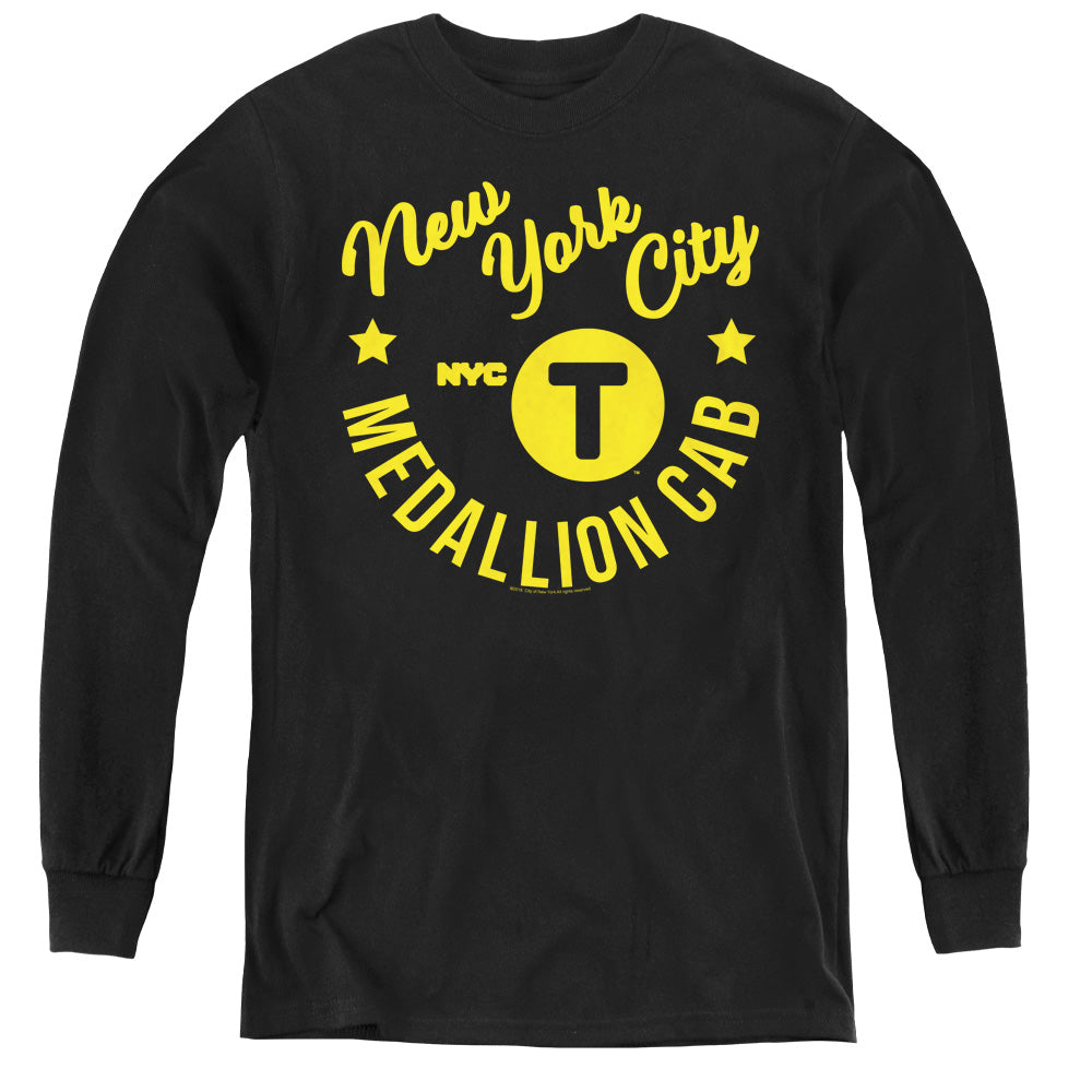 New York City Nyc Hipster Taxi Tee Long Sleeve Kids Youth T Shirt Black