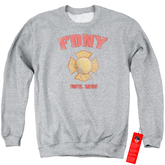 New York City Fdny Vintage Badge Mens Crewneck Sweatshirt Athletic Heather