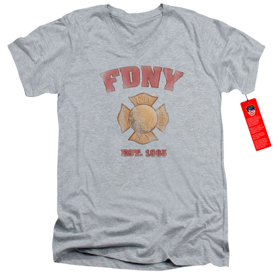 New York City Fdny Vintage Badge Mens Slim Fit V Neck T Shirt Athletic Heather