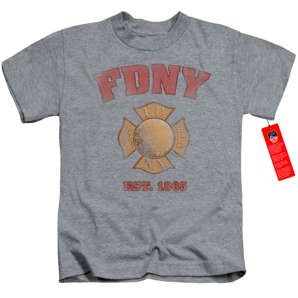 New York City Fdny Vintage Badge Juvenile Kids Youth T Shirt Athletic Heather