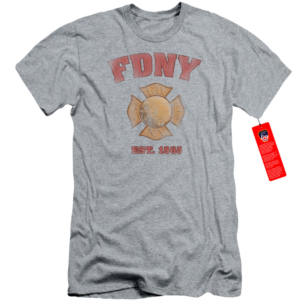 New York City Fdny Vintage Badge Slim Fit Mens T Shirt Athletic Heather