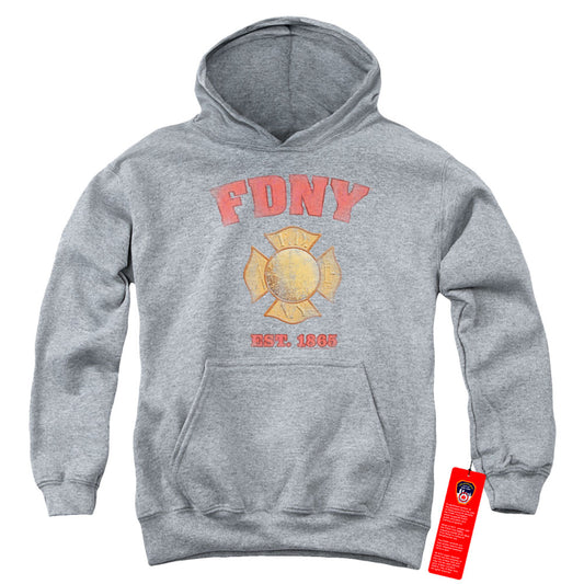 New York City Fdny Vintage Badge Kids Youth Hoodie Athletic Heather