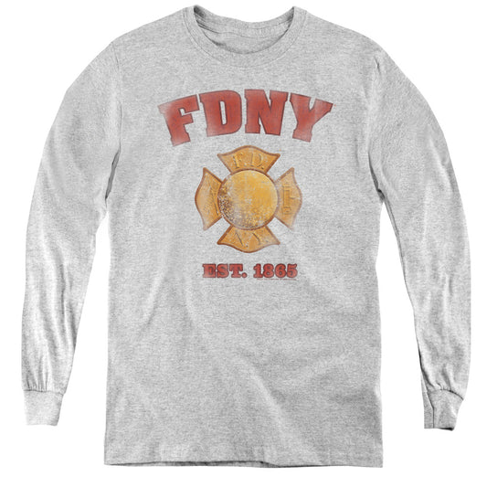 New York City Fdny Vintage Badge Long Sleeve Kids Youth T Shirt Athletic Heather