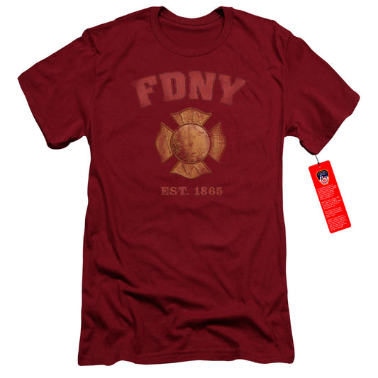 New York City Fdny Vintage Badge Slim Fit Mens T Shirt Cardinal