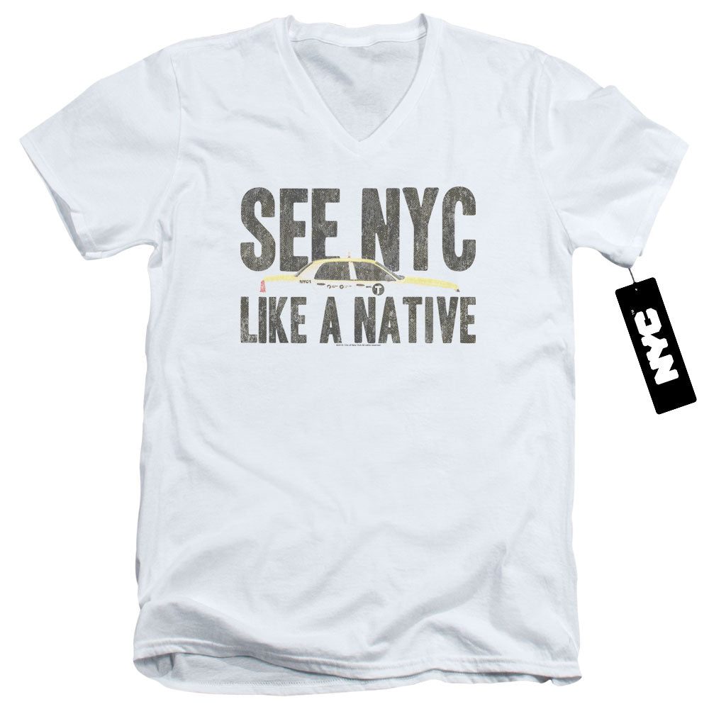 New York City Nyc Like A Native Mens Slim Fit V Neck T Shirt White