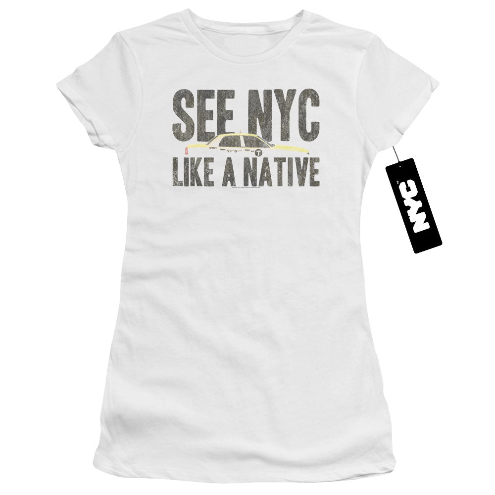 New York City Nyc Like A Native Junior Sheer Cap Sleeve Womens T Shirt White