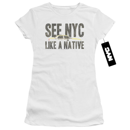 New York City Nyc Like A Native Junior Sheer Cap Sleeve Womens T Shirt White