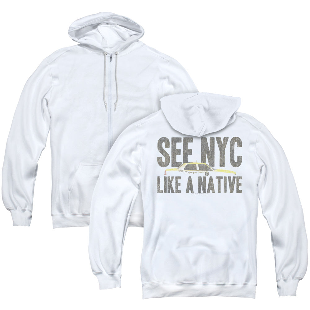 New York City Nyc Like A Native Back Print Zipper Mens Hoodie White