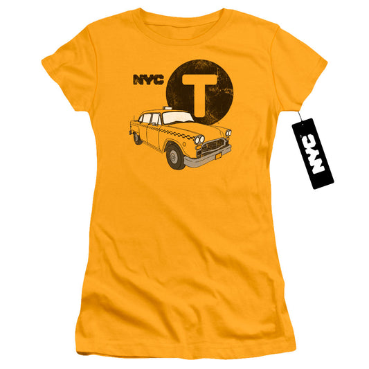 New York City Yellow Cab Junior Sheer Cap Sleeve Womens T Shirt Gold