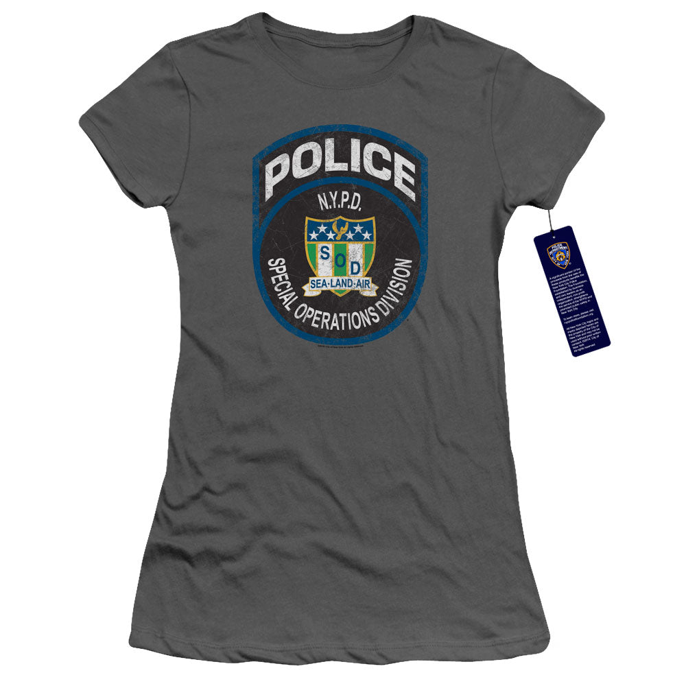 New York City Special Ops Junior Sheer Cap Sleeve Womens T Shirt Charcoal