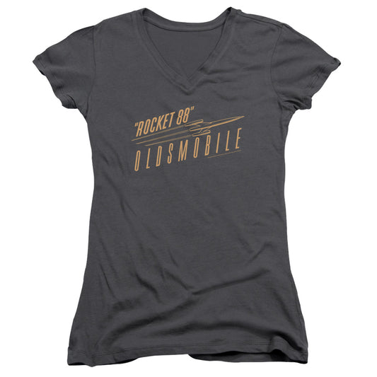 Oldsmobile Retro 88 Junior Sheer Cap Sleeve V Neck Womens T Shirt Charcoal