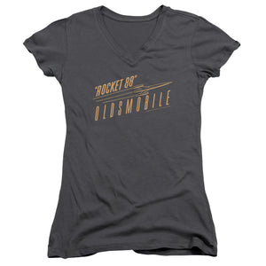 Oldsmobile Retro 88 Junior Sheer Cap Sleeve V Neck Womens T Shirt Charcoal