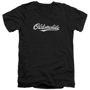 Oldsmobile Oldsmobile Cursive Logo Mens Slim Fit V Neck T Shirt Black