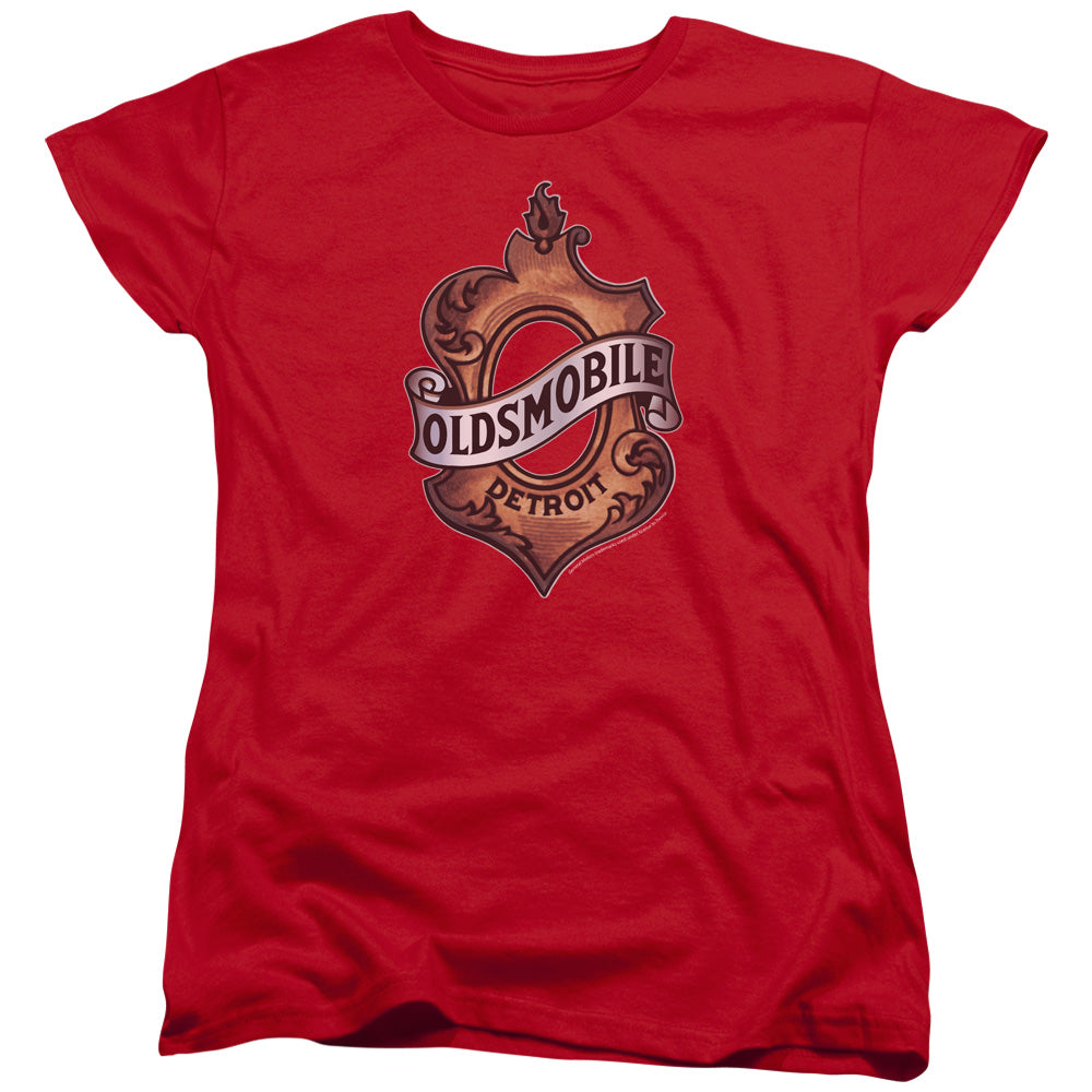 Oldsmobile Detroit Emblem Womens T Shirt Red