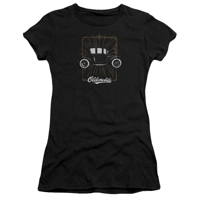 Oldsmobile 1912 Defender Junior Sheer Cap Sleeve Womens T Shirt Black