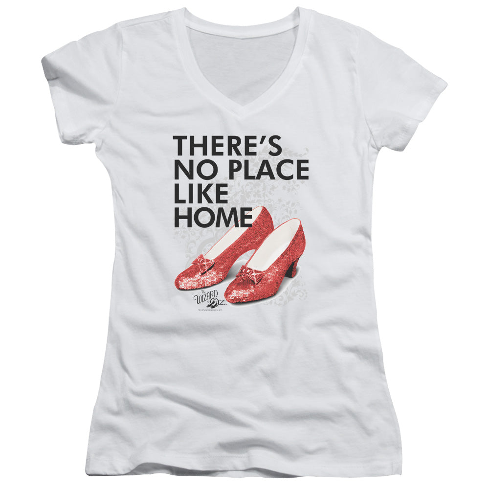 Wizard Of Oz No Place Like Home Junior Sheer Cap Sleeve V Neck Womens T Shirt White