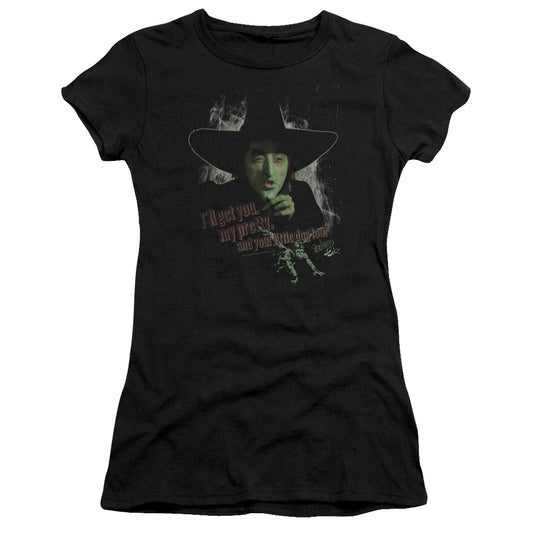 Wizard Of Oz And Your Little Dog Too Junior Sheer Cap Sleeve Womens T Shirt Black