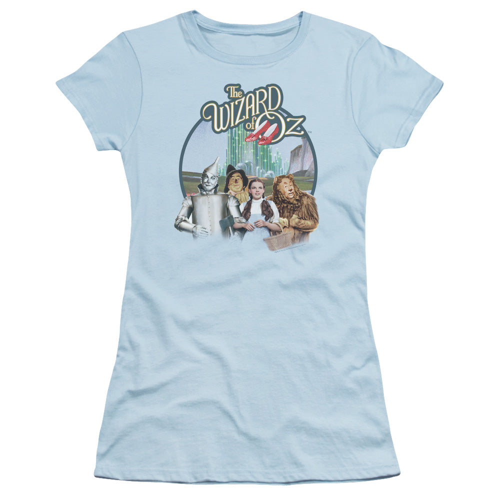 Wizard Of Oz Were Off To See Wizard Junior Sheer Cap Sleeve Womens T Shirt Light Blue