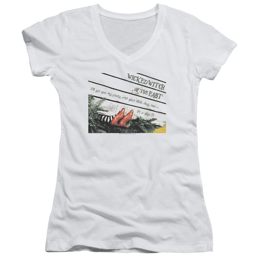 Wizard Of Oz Size 7 Junior Sheer Cap Sleeve V Neck Womens T Shirt White